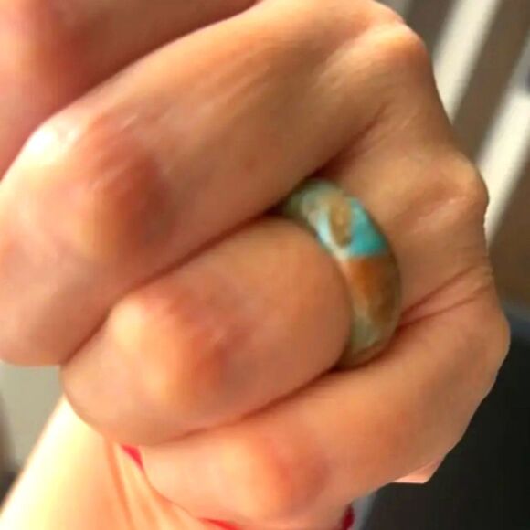 Men's Turquoise and Brown marble resin Ring sz 10 - Picture 2 of 6